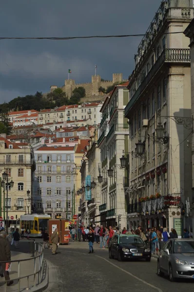 Praça Figueira Com Vista Castelo San Jorge Lisboa Natureza Arquitetura — Fotografia de Stock