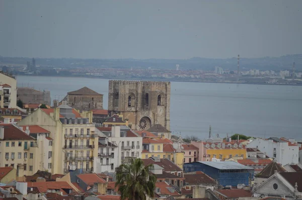 Prachtig Uitzicht Kathedraal Van Lissabon Vanuit Xii Eeuw Vanuit Tuin — Stockfoto