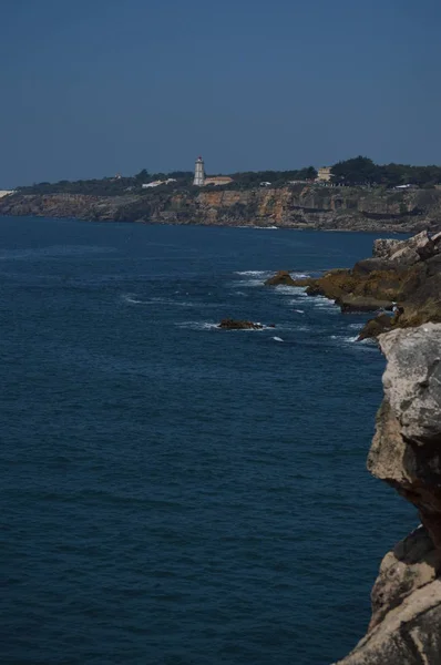 Uitzicht Guide Lighthouse Vanuit Monding Van Hel Cascais Foto Van — Stockfoto