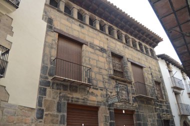 December 27, 2013. Pretty Facade Of A Picturesque Building In Rubielos De Mora, Teruel, Aragon, Spain. Travel, Nature, Landscape, Vacation, Architecture. clipart