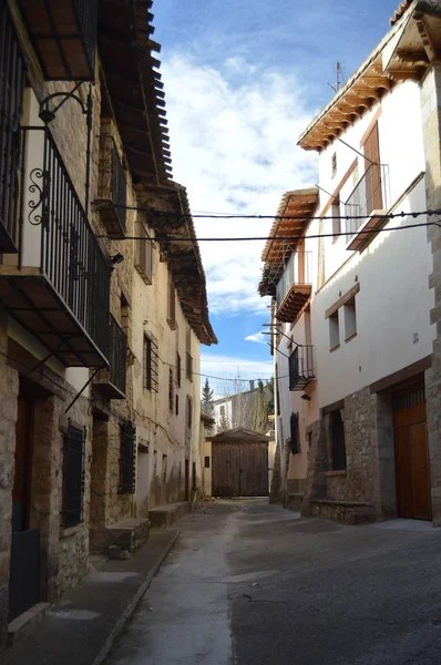 December 2013 Beautiful Carretinte Street Background Picturesque Door Rubielos Mora — Stock Photo, Image