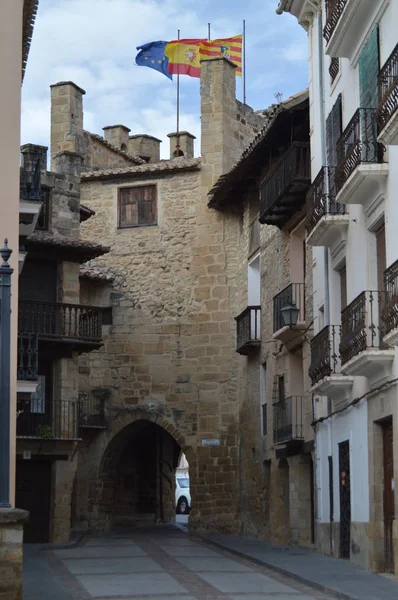 December 2013 Beautiful Entrance Medieval Historic Town Hall Rubielos Mora — Stock Photo, Image