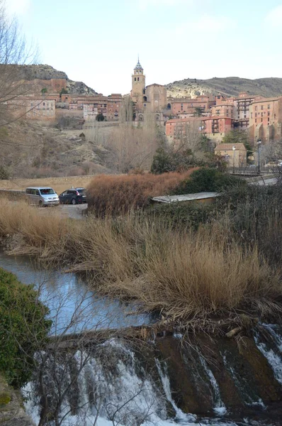 December 2013 Albarracin Teruel Aragon Spain Guadalaviar River Salvador Cathedral — Stock Photo, Image