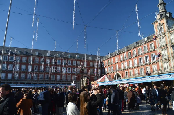 Praça Principal Decorado Natal Com Suas Pitorescas Estandes Natal Madrid — Fotografia de Stock