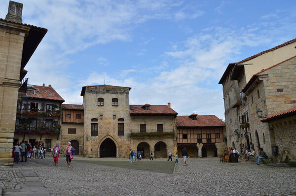 Medieval Main Square In Santillana Del Mar. August 26, 2013. Santillana Del Mar, Cantabria. Vacation Nature Street Photography.