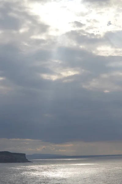 Finger God Converted Ray Light Threatening Storm Seen Wonderful Cliffs — Stock Photo, Image