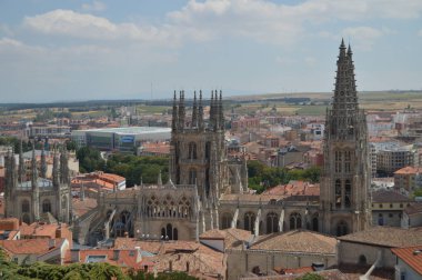 12. yüzyılda Burgos 'Ta tarihli katedralin havadan görünümü. 28 Ağustos 2013. Burgos, Castilla Leon, Ispanya. Tatil doğa sokak fotoğrafçılığı.