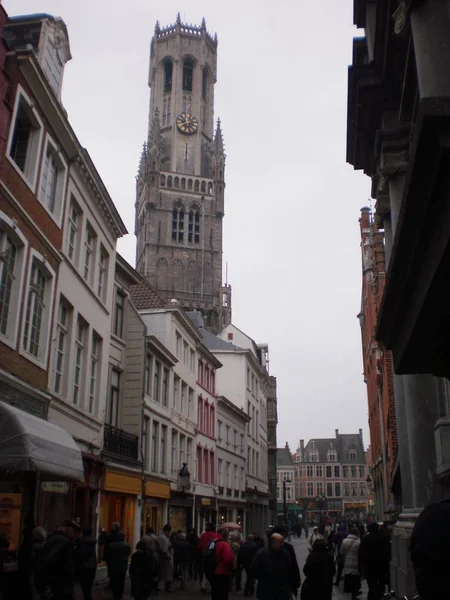 Belfort Tower Belfry Metre Yüksekliğinde Gotik Stil Bruges Mart 2013 — Stok fotoğraf