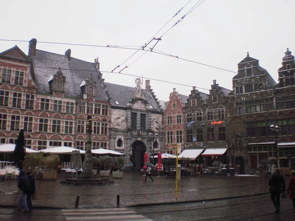 Splendidi Edifici Stile Medievale Piazza Sint Veerleplein Nel Villaggio Gand — Foto Stock