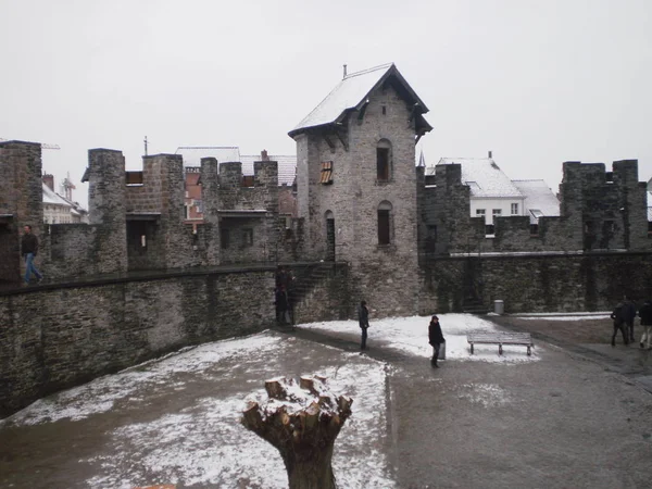 Bonito Plano Interior Del Castillo Medieval Los Condes Flandes Construido — Foto de Stock