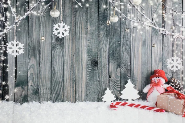 Διακοσμητικό Φόντο Χριστουγέννων Αποτελείται Από Ένα Χιονάνθρωπο Ένα Γιγαντιαίο Καραμέλα Φωτογραφία Αρχείου