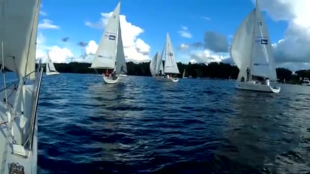 Regatta Yachtwettbewerb Auf Einem See Bei Bewölktem Himmel — Stockvideo