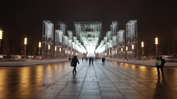 Vicolo Natale Con Illuminazione Diodi Nella Piazza Della Città Mosca — Video Stock