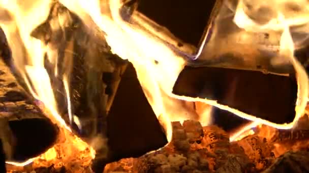 Burning Wood Close Very Hot Coals — Stock Video