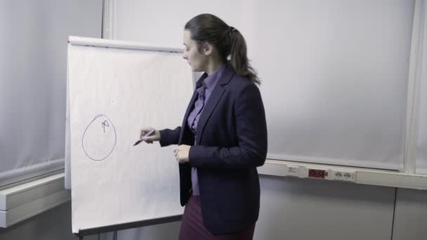 Chica de negocios dibuja un gráfico — Vídeo de stock