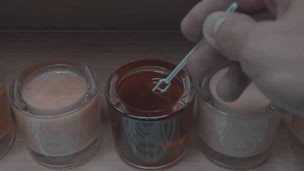 Degustação de diferentes tipos de mel — Vídeo de Stock
