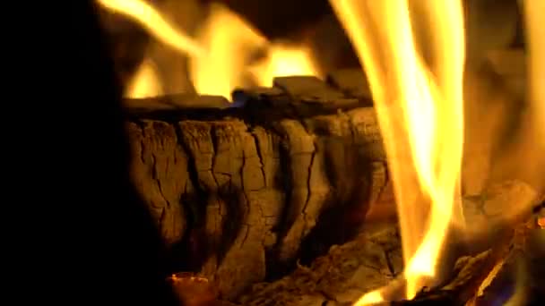 Horizontales Holzpanorama, mit heißer Flamme überzogen — Stockvideo