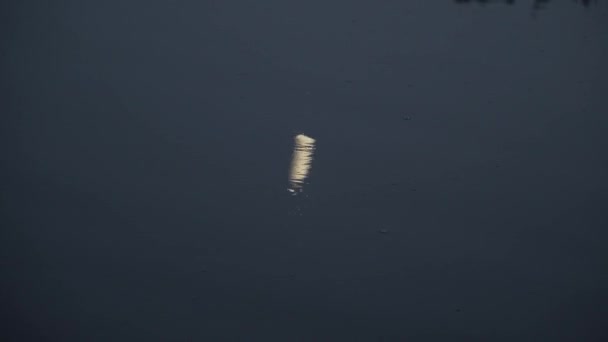 La luna se refleja en el agua tranquila del río al atardecer — Vídeos de Stock