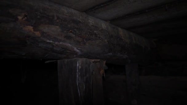 Au sous-sol supports en bois visibles, bûches pourries et maçonnerie .