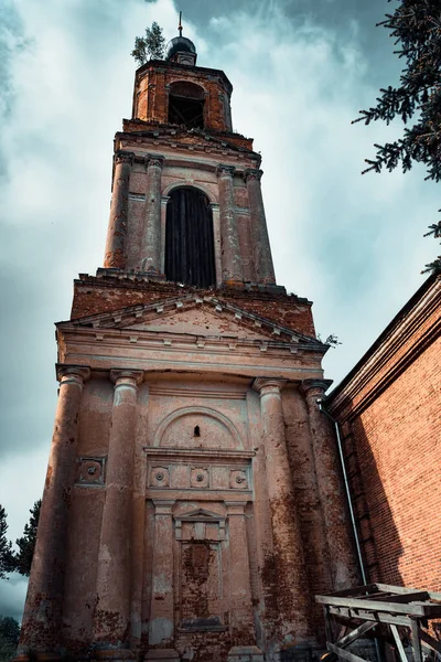 Bell Tower Old Stone Church Lower Angle — Stock Photo, Image