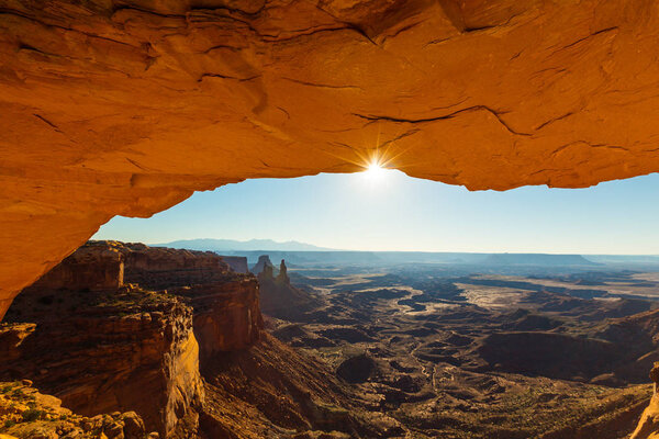 Bright scenery in the Arches National Park, Utah, in summer
