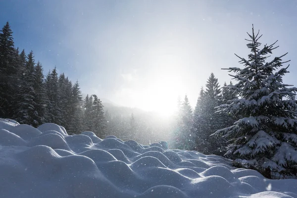 Paisajes Montaña Invierno Con Nieve Fresca Día Brillante Soleado — Foto de Stock