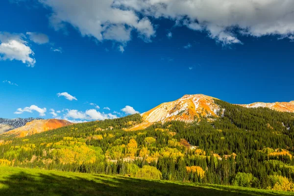 Podzimní Barvy Osika Lesy Sněhem Pokryté Vrcholky Hor Telluride Colorado — Stock fotografie