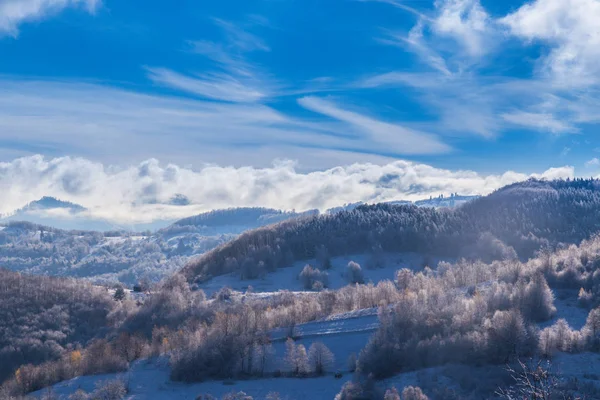Красиві Осінні Гірські Пейзажі Туманними Хмарами Туманом Лісами — стокове фото