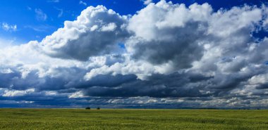 Summer scenery with dramatic storm clouds and rural fields
