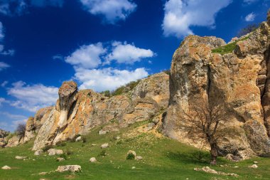 Romanya Alpleri 'nde yaz mevsiminde, uzak ve vahşi bir yerde muhteşem bir manzara.