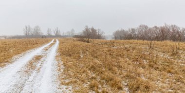 Soğuk bir kış sabahı, vahşi bir nehir kıyısında, kar ve donla
