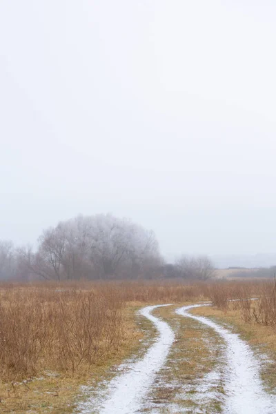 Snow Covered Country Road Remote Rural Area Winter — Stock Photo, Image