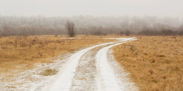 Snow Covered Country Road Remote Rural Area Winter — Stock Photo, Image