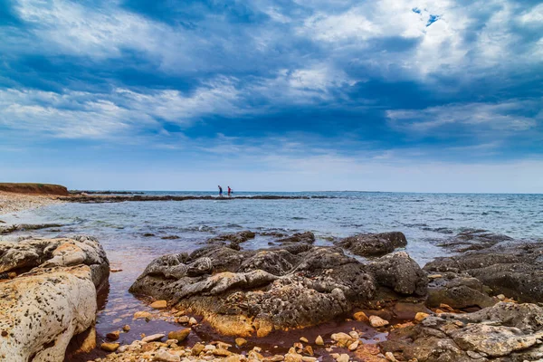 Formațiuni Stâncoase Marea Adriatică Timpul Verii Sub Lumină Caldă Seara — Fotografie, imagine de stoc