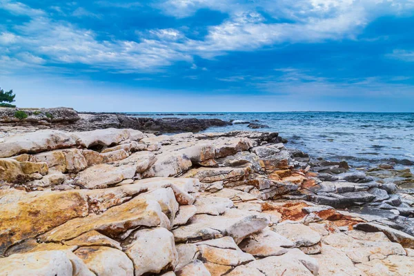 Formațiuni Stâncoase Marea Adriatică Timpul Verii Sub Lumină Caldă Seara — Fotografie, imagine de stoc