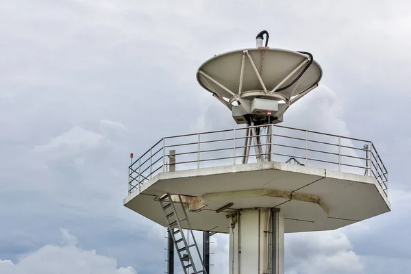 High Technology Satellite Dish Station Cloudy Sky Day Background — Stock Photo, Image