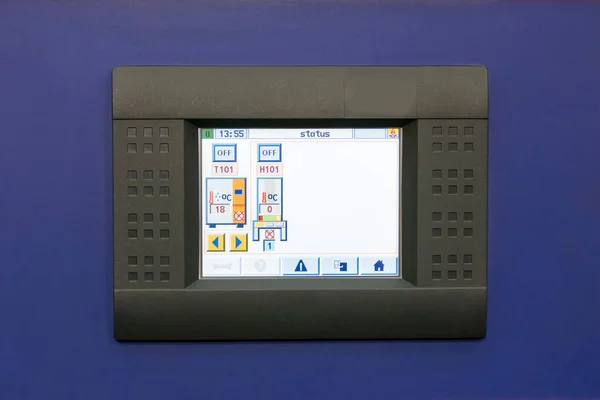 Close Industrial Touch Screen Monitor Display Machine Operate Industrial Work — Stock Photo, Image