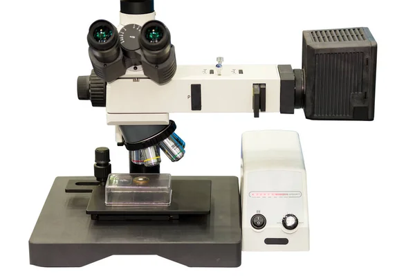 Modernes Mikroskop Für Wissenschaftliche Labor Oder Industriearbeiten Mit Computer Auf — Stockfoto