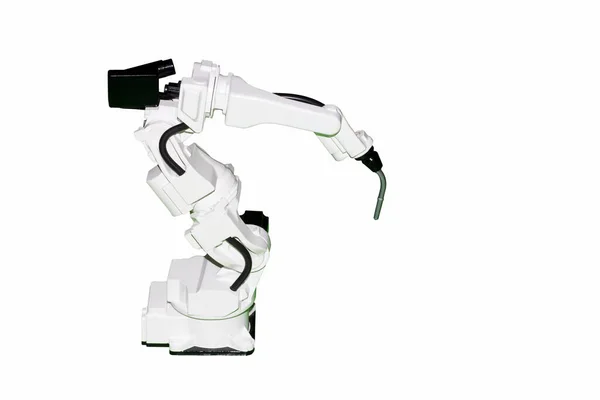 Промышленный Сварочный Робот Рука Mig Электрод Горелки Модели Изолированы Белом — стоковое фото