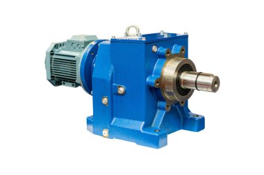 modern yüksek teknolojili elektrikli motor vites kutusunu beyaz arka planda kırpma yolu ile izole edilmiş bir tabloda azalt