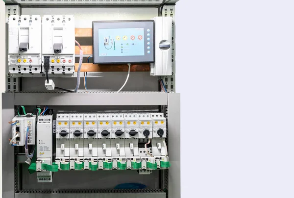 Zbliżenie Szczegółów Urządzenia Elektrycznego Obwodu Sterowania Pudełku Zastosowań Przemysłowych Przestrzenią — Zdjęcie stockowe