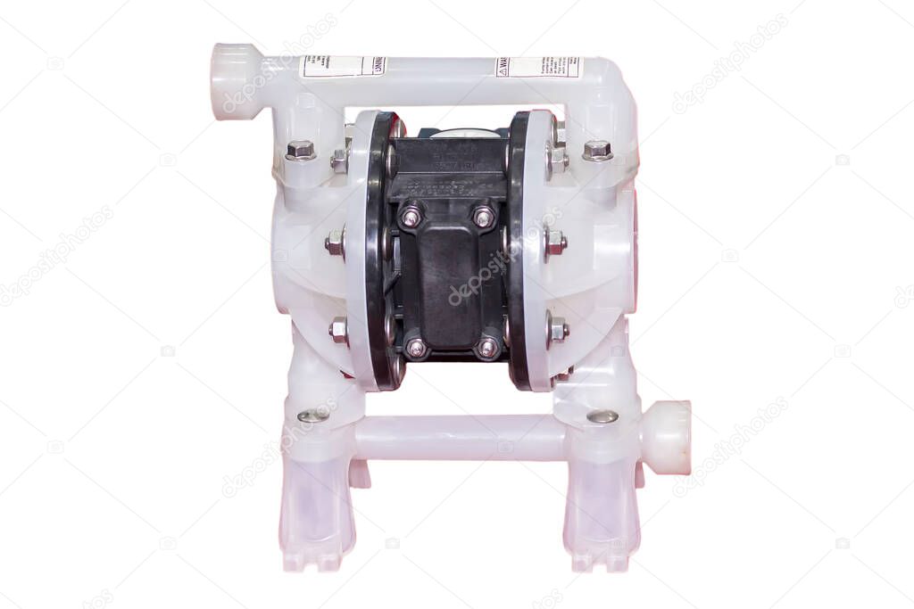Double diaphragm pump for move gases liquid or gas liquid mixtures for industrial work isolated on white background with clipping path