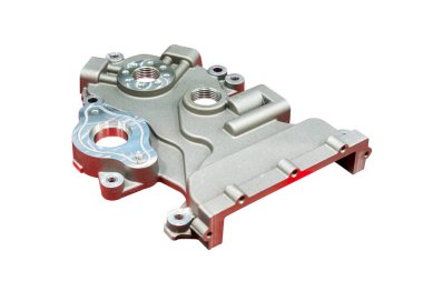 Sanayi alüminyum döküm parçaları krank-case veya silindir blok araç otomobil veya motosiklet kapalı beyaz arka plan kırpma yolu ile izole