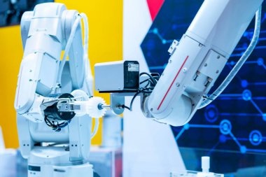 Mavi ton iki yüksek teknoloji & akıllı robot kavrama & otomatik klemp veya otomotiv parçası yakalamak için metal veya plastik teçhizat vs. üretim sürecinde montajı kaldırmak için