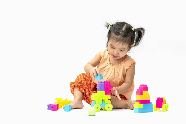 Asian Child Girl Thai Traditional Dress Sit Play Colorful Plastic Royalty Free Stock Photos