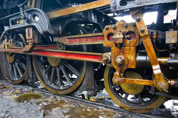 Primer Plano Parte Rueda Tren Locomotora Vapor — Foto de Stock