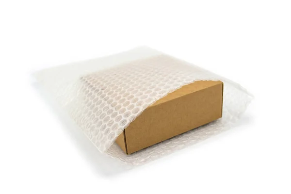 Box Bubble Wrap Protection Product Cracked Insurance Transit Isolated White — Stock Photo, Image