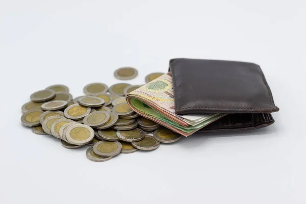 Plånbok Bunt Med Pengar Med Isolerade Vit Bakgrund Begrepp Spara — Stockfoto