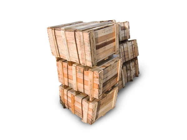 Wood Pallets Crates Transportation Strong Cargo Security Isolated White Background — Stock Photo, Image