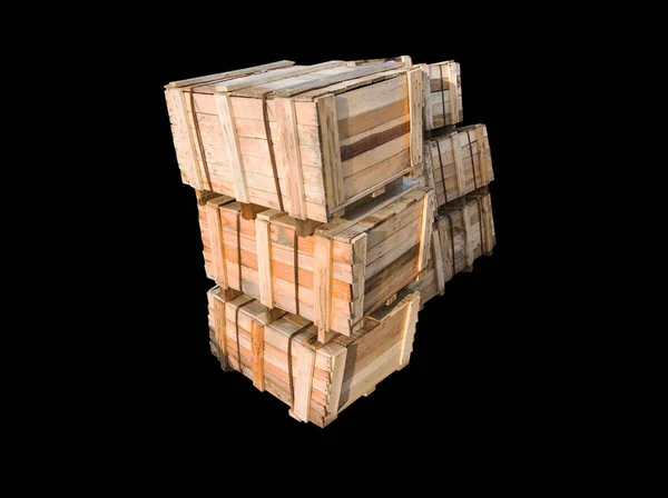 木托盘 运输和断裂保护板条箱 坚固的货物安全隔离 黑色背景 — 图库照片